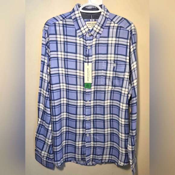 Report Collection Mens Blue Plaid Long Sleeve Button Down NWT - Picture 1 of 4